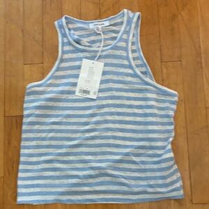 Frame Denim Light Blue and White Striped Tank